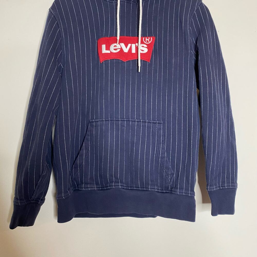 Levi's Logo Patch Navy Striped Drawstring Hoodie … - image 4